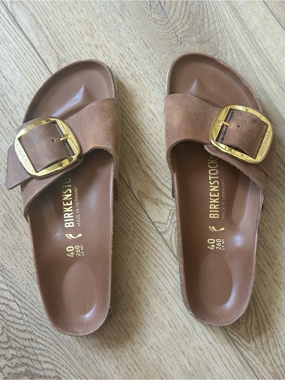 Birkenstock Tan Leather Madrid, Single-Buckle Slide Sandals Size 40